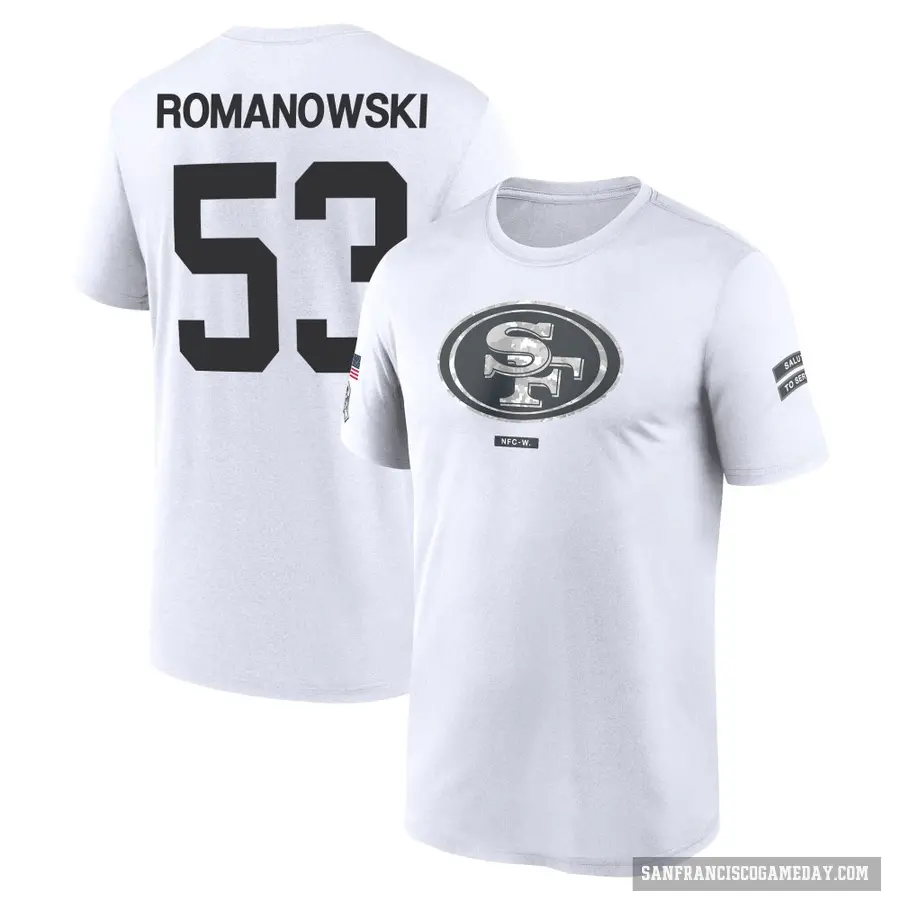 Youth ＃53 Bill Romanowski San Francisco 49ers White 2024 Salute to Service Performance T-Shirt