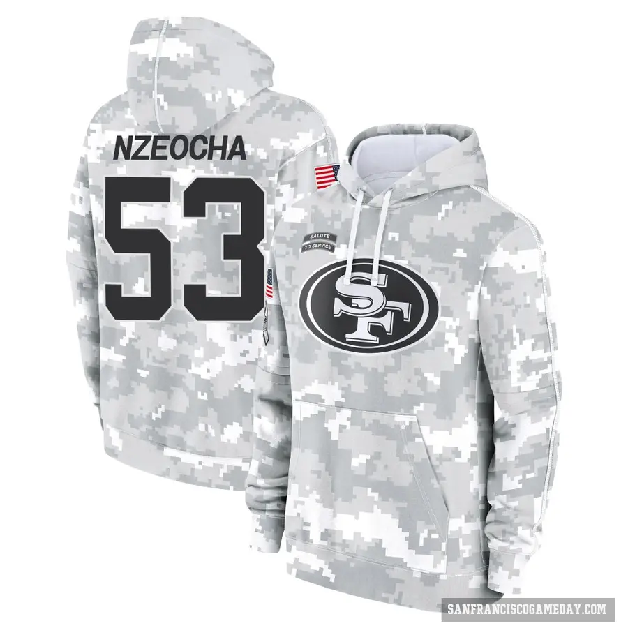 Youth ＃53 Mark Nzeocha San Francisco 49ers Arctic Camo 2024 Salute to Service Club Fleece Pullover Hoodie
