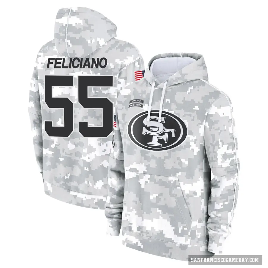 Youth ＃55 Jon Feliciano San Francisco 49ers Arctic Camo 2024 Salute to Service Club Fleece Pullover Hoodie