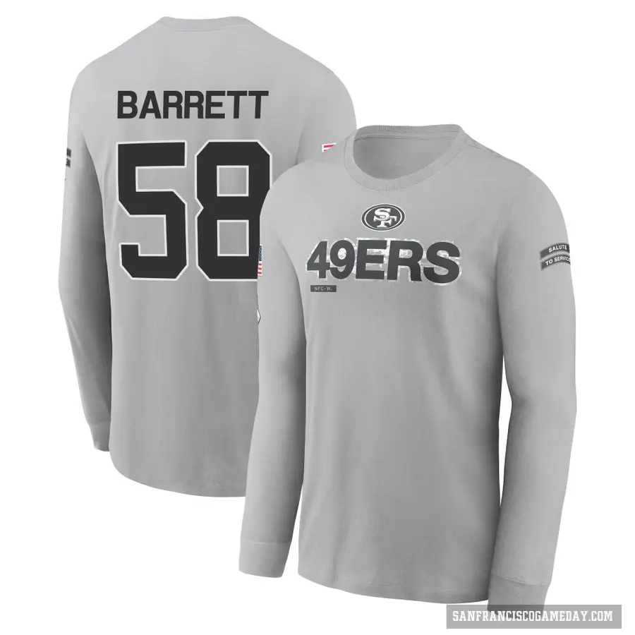 Youth ＃58 Alex Barrett San Francisco 49ers Gray 2024 Salute to Service Long Sleeve T-Shirt