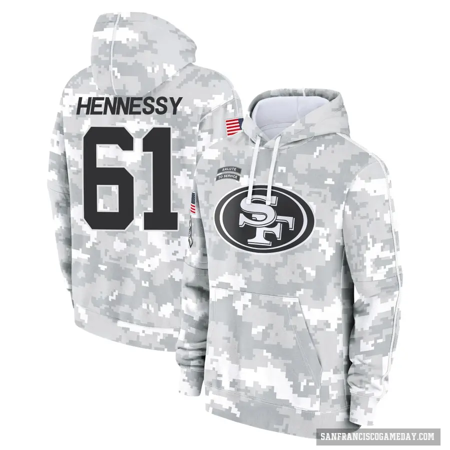 Youth ＃61 Matt Hennessy San Francisco 49ers Arctic Camo 2024 Salute to Service Club Fleece Pullover Hoodie