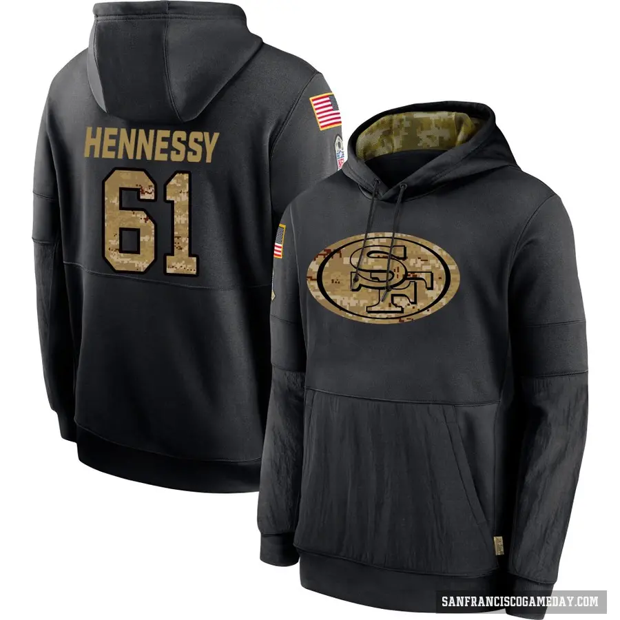 Youth ＃61 Matt Hennessy San Francisco 49ers Black 2020 Salute to Service Sideline Performance Pullover Hoodie