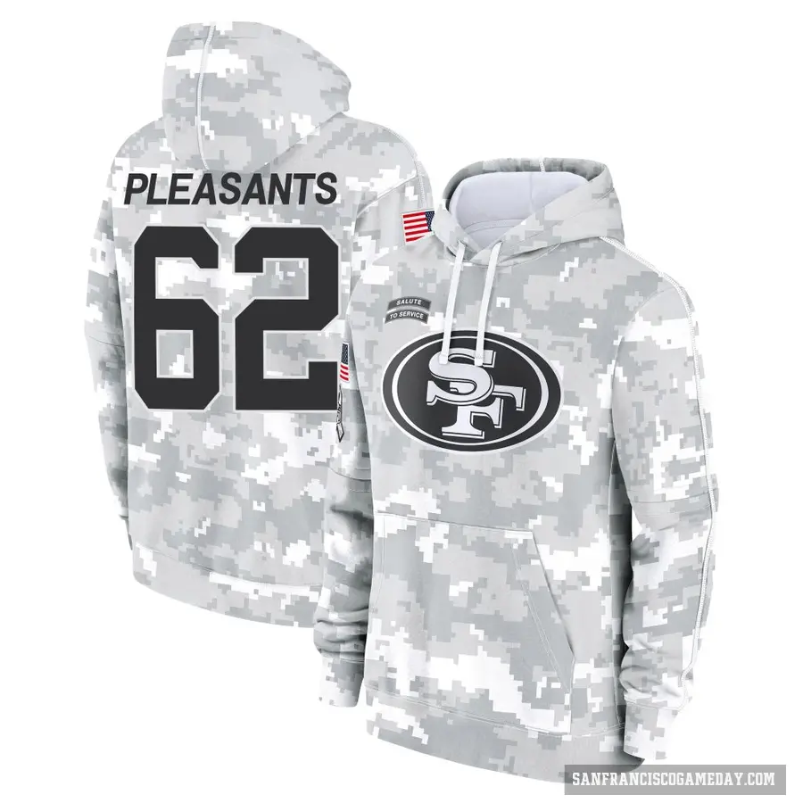 Youth ＃62 Austen Pleasants San Francisco 49ers Arctic Camo 2024 Salute to Service Club Fleece Pullover Hoodie