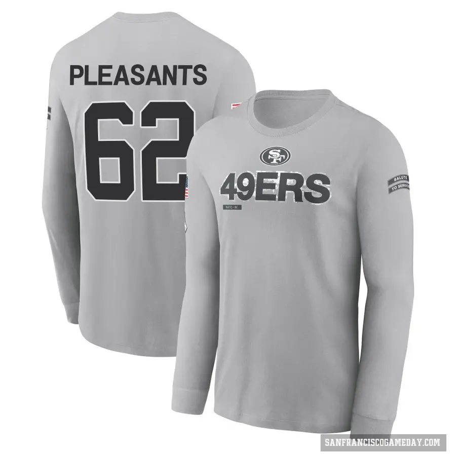 Youth ＃62 Austen Pleasants San Francisco 49ers Gray 2024 Salute to Service Long Sleeve T-Shirt