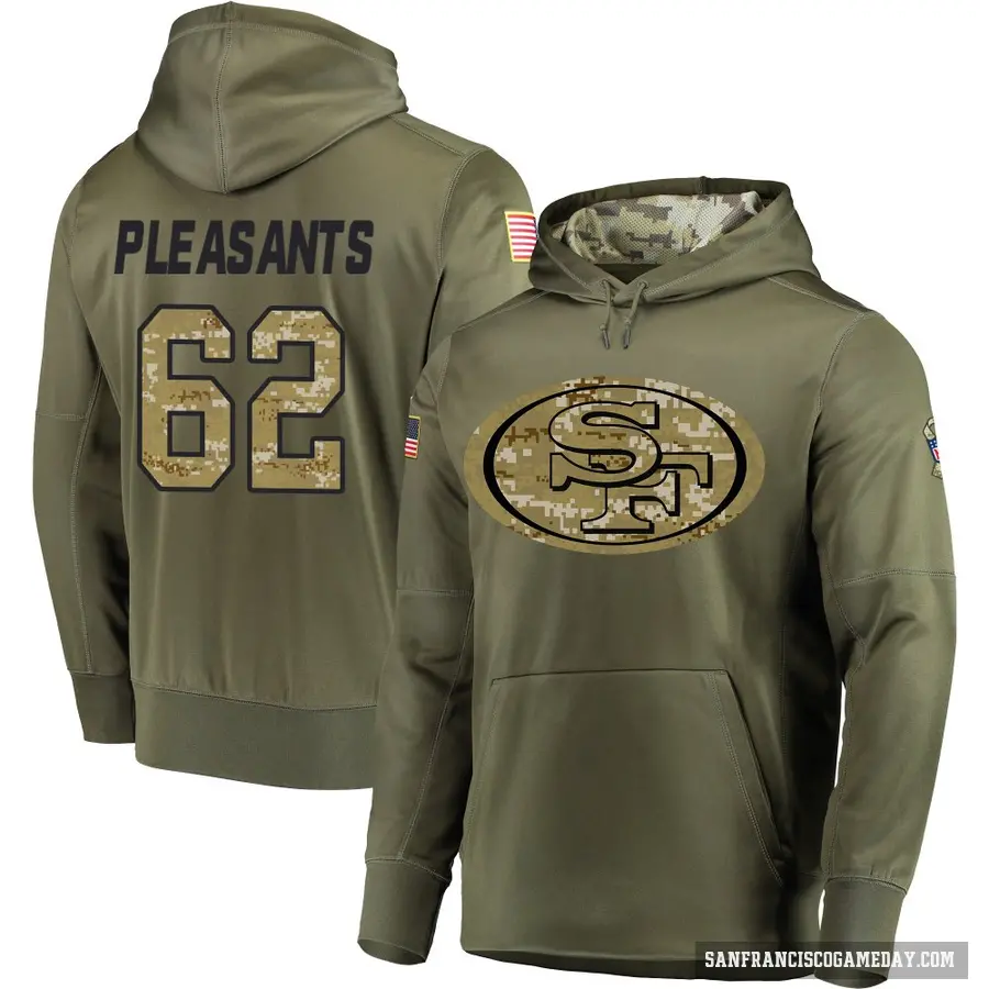 Youth ＃62 Austen Pleasants San Francisco 49ers Olive Salute to Service Pullover Hoodie