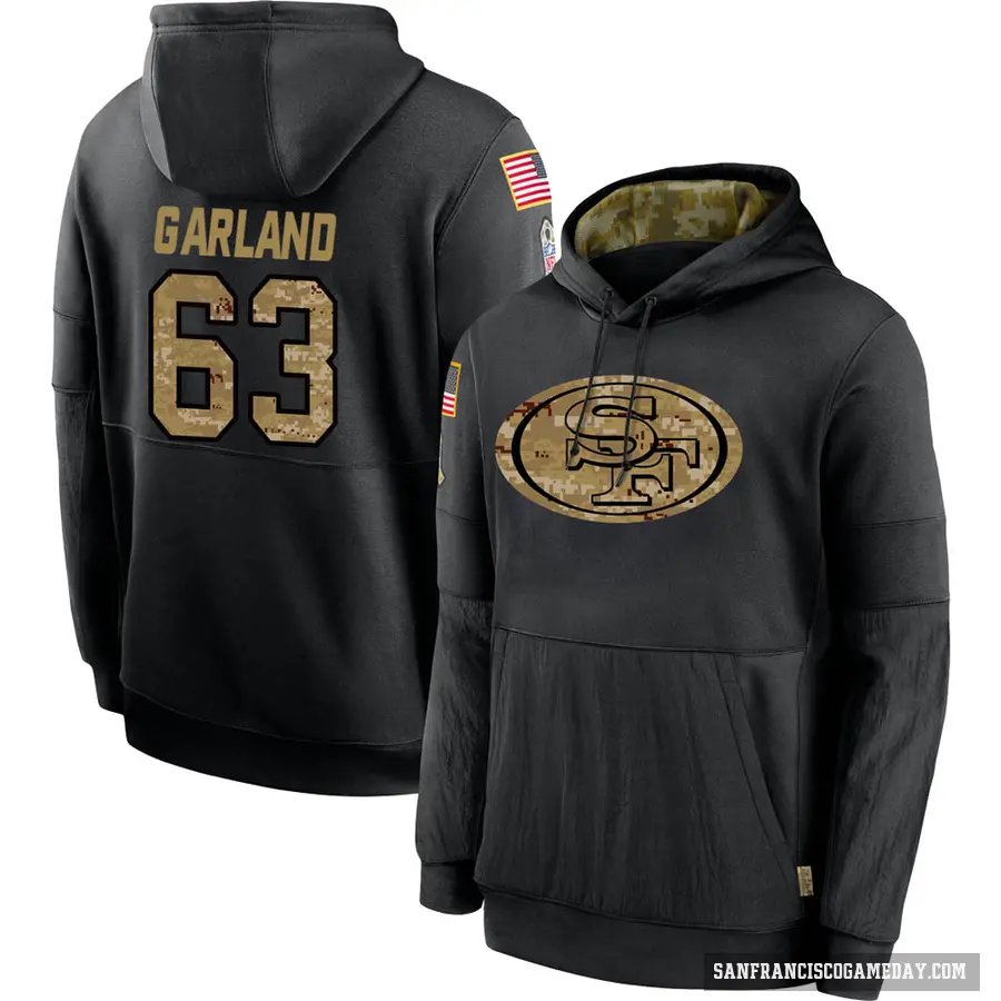 Youth ＃63 Ben Garland San Francisco 49ers Black 2020 Salute to Service Sideline Performance Pullover Hoodie