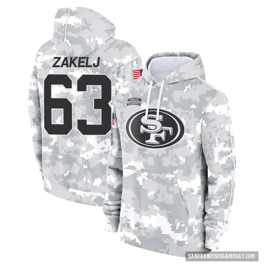 Youth ＃63 Nick Zakelj San Francisco 49ers Arctic Camo 2024 Salute to Service Club Fleece Pullover Hoodie