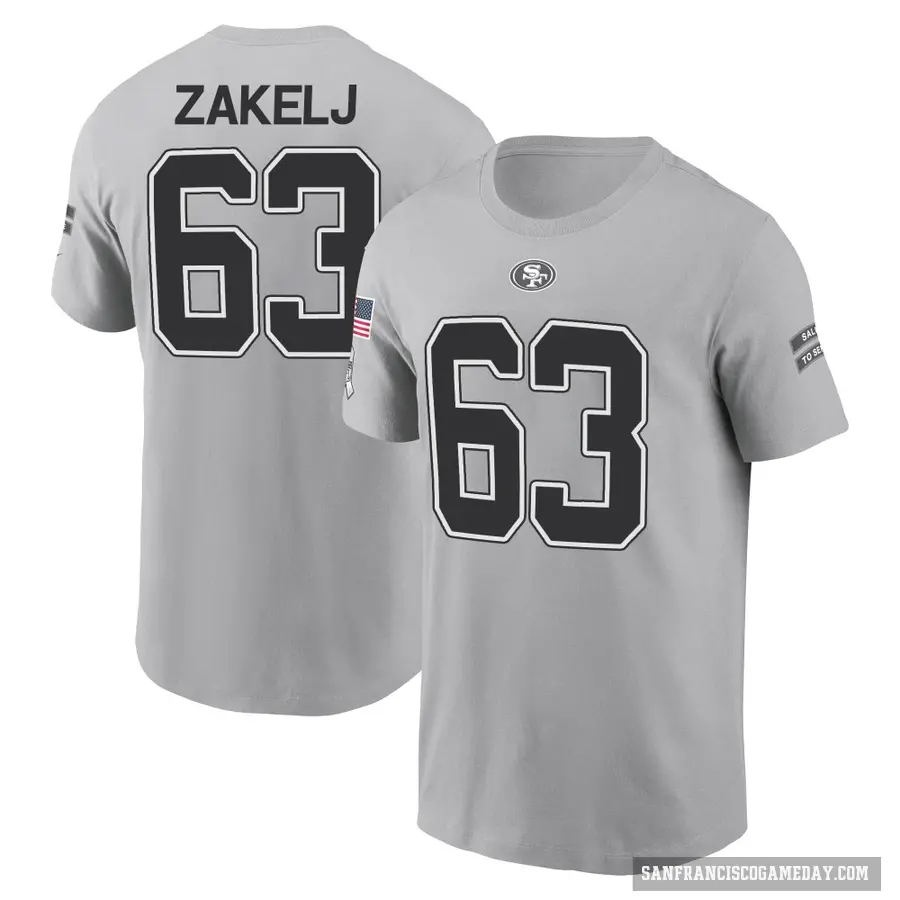 Youth ＃63 Nick Zakelj San Francisco 49ers Gray 2024 Salute to Service T-Shirt