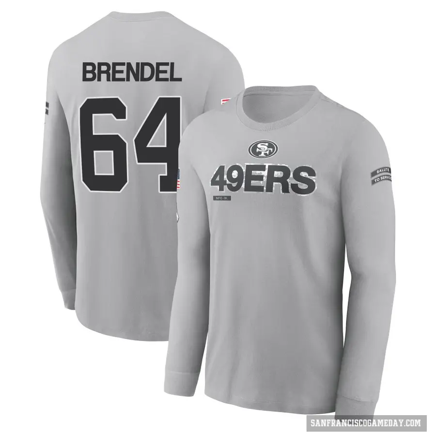 Youth ＃64 Jake Brendel San Francisco 49ers Gray 2024 Salute to Service Long Sleeve T-Shirt