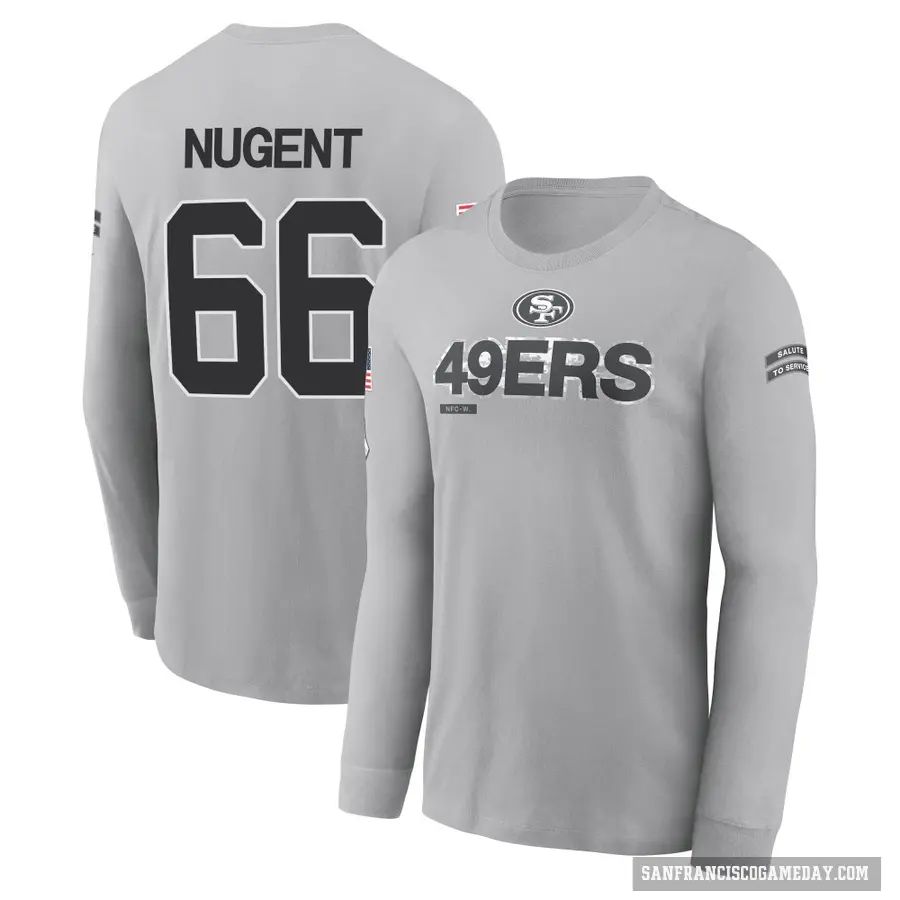 Youth ＃66 Drake Nugent San Francisco 49ers Gray 2024 Salute to Service Long Sleeve T-Shirt