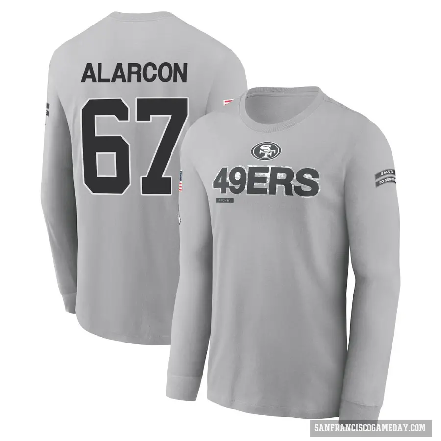 Youth ＃67 Isaac Alarcon San Francisco 49ers Gray 2024 Salute to Service Long Sleeve T-Shirt