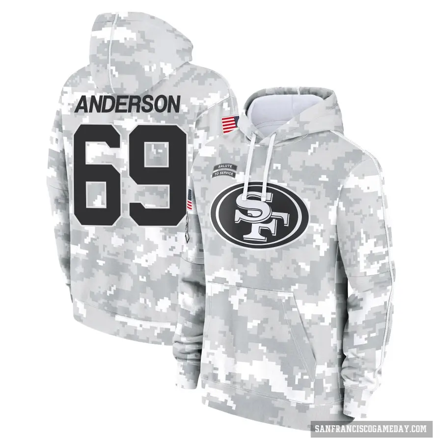 Youth ＃69 Evan Anderson San Francisco 49ers Arctic Camo 2024 Salute to Service Club Fleece Pullover Hoodie