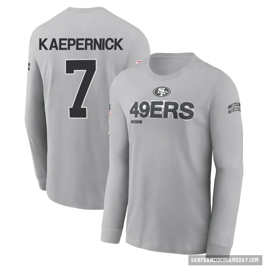 Youth ＃7 Colin Kaepernick San Francisco 49ers Gray 2024 Salute to Service Long Sleeve T-Shirt