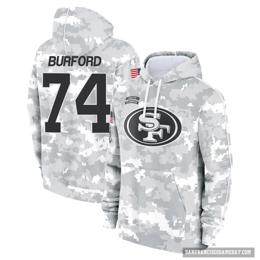 Youth ＃74 Spencer Burford San Francisco 49ers Arctic Camo 2024 Salute to Service Club Fleece Pullover Hoodie