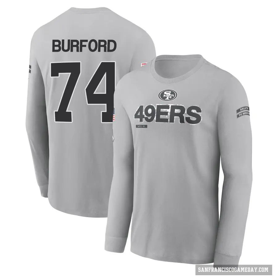 Youth ＃74 Spencer Burford San Francisco 49ers Gray 2024 Salute to Service Long Sleeve T-Shirt