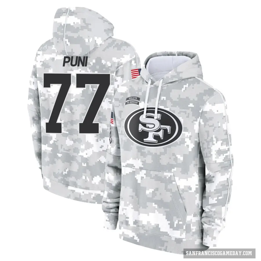 Youth ＃77 Dominick Puni San Francisco 49ers Arctic Camo 2024 Salute to Service Club Fleece Pullover Hoodie