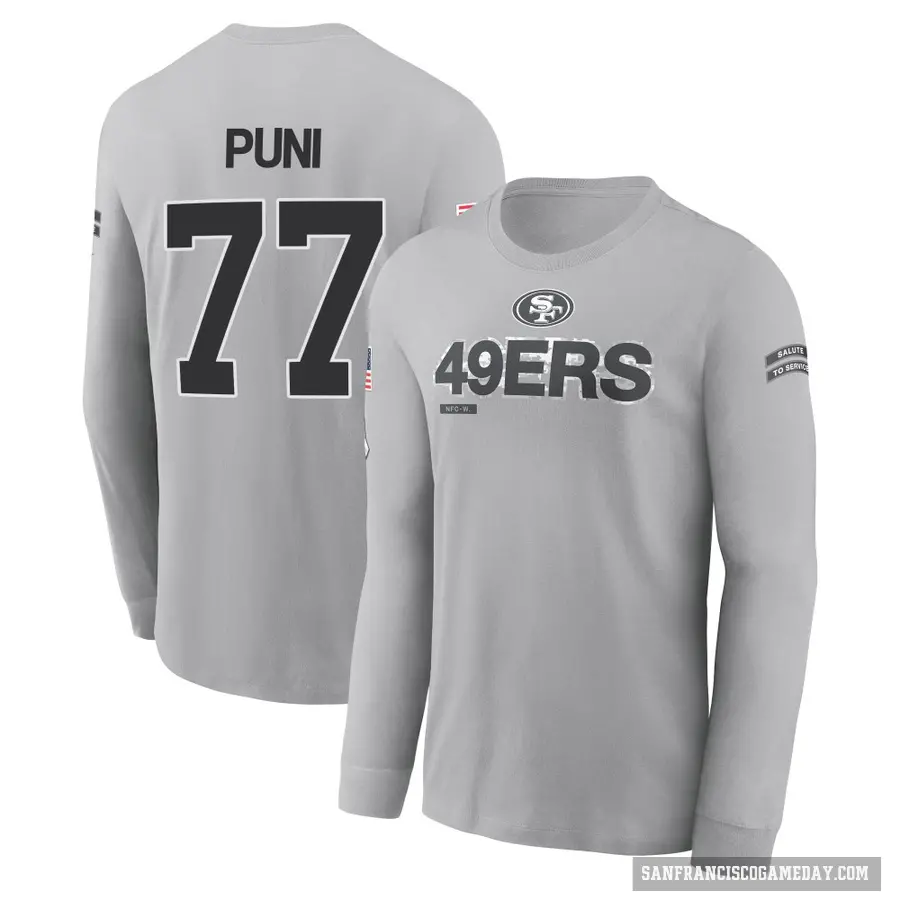 Youth ＃77 Dominick Puni San Francisco 49ers Gray 2024 Salute to Service Long Sleeve T-Shirt