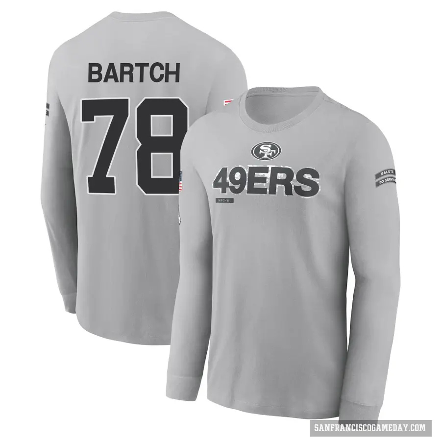 Youth ＃78 Ben Bartch San Francisco 49ers Gray 2024 Salute to Service Long Sleeve T-Shirt