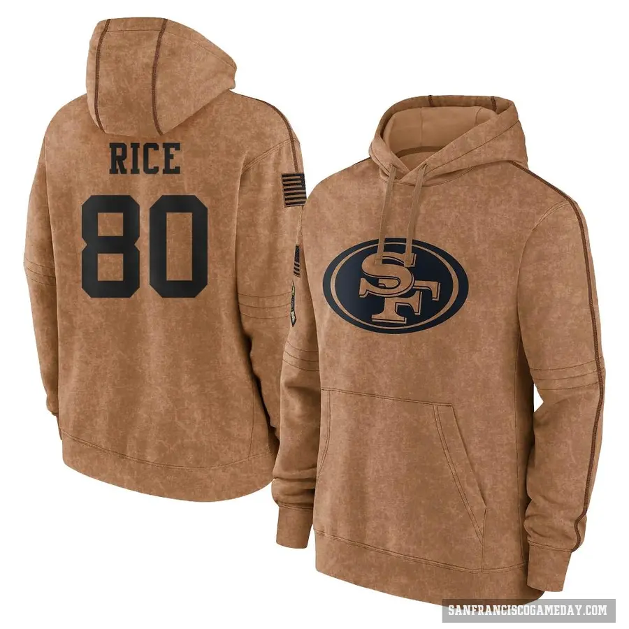 Youth ＃80 Jerry Rice San Francisco 49ers Brown 2023 Salute To Service Club Pullover Hoodie