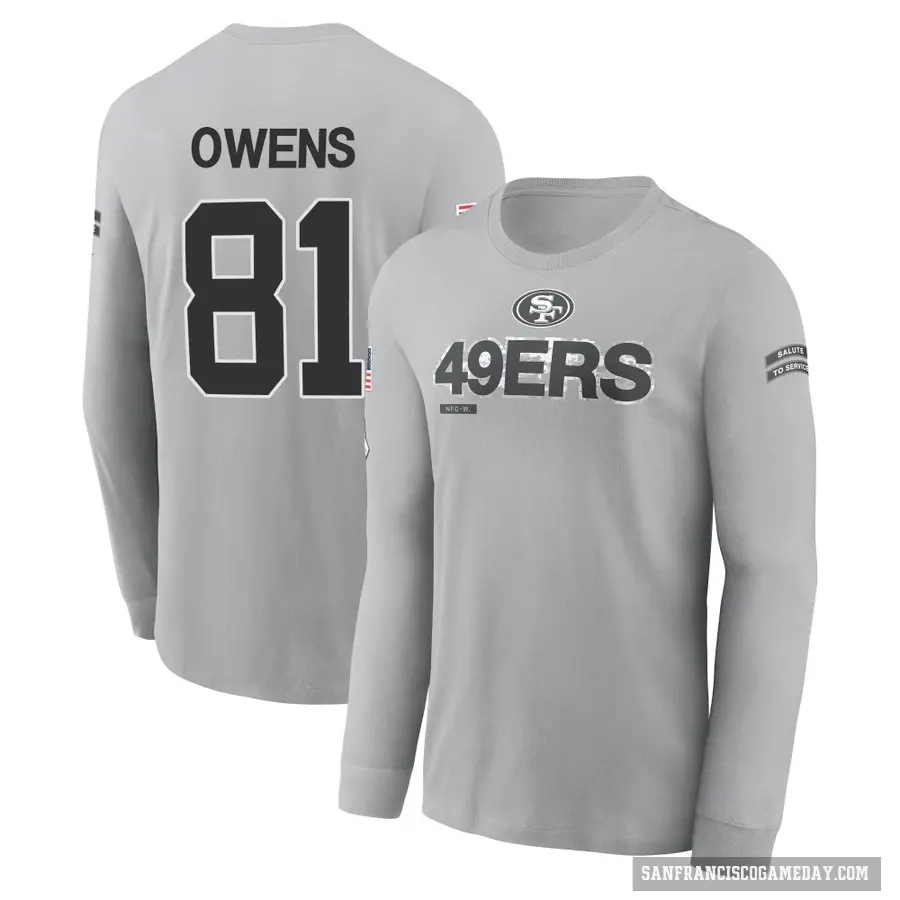 Youth ＃81 Terrell Owens San Francisco 49ers Gray 2024 Salute to Service Long Sleeve T-Shirt