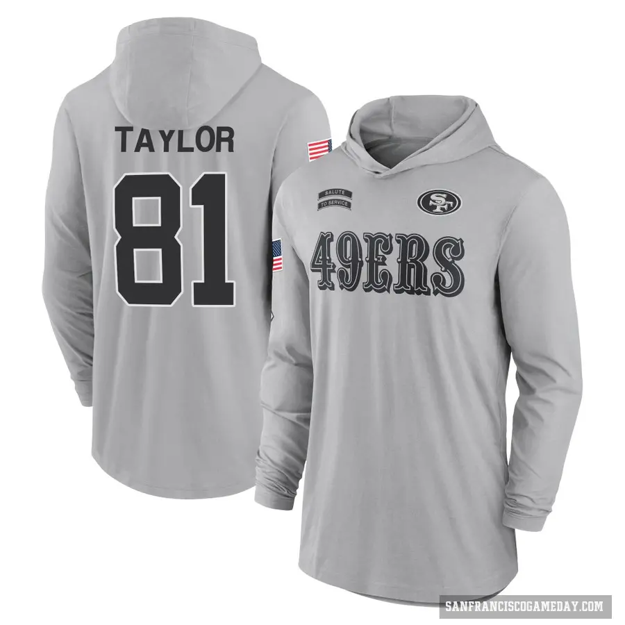 Youth ＃81 Trent Taylor San Francisco 49ers Gray 2024 Salute to Service Lightweight Performance Long Sleeve Hooded T-Shirt