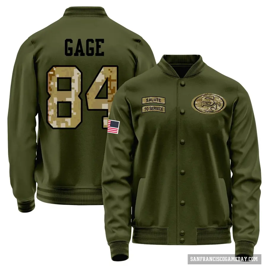 Youth ＃84 Russell Gage San Francisco 49ers Olive Salute to Service Sideline Performance Jacket