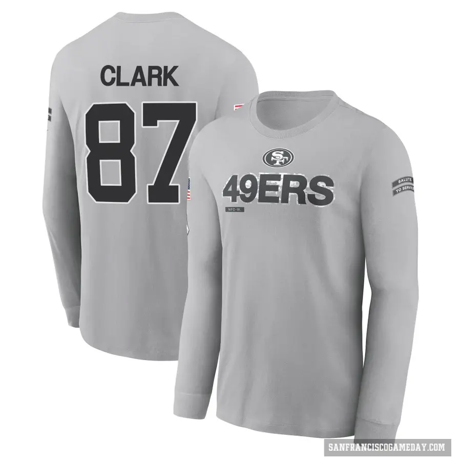 Youth ＃87 Dwight Clark San Francisco 49ers Gray 2024 Salute to Service Long Sleeve T-Shirt