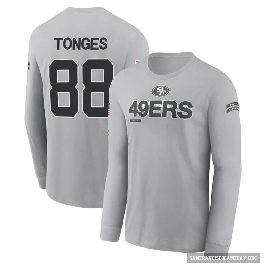 Youth ＃88 Jake Tonges San Francisco 49ers Gray 2024 Salute to Service Long Sleeve T-Shirt