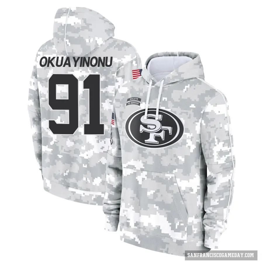 Youth ＃91 Sam Okuayinonu San Francisco 49ers Arctic Camo 2024 Salute to Service Club Fleece Pullover Hoodie
