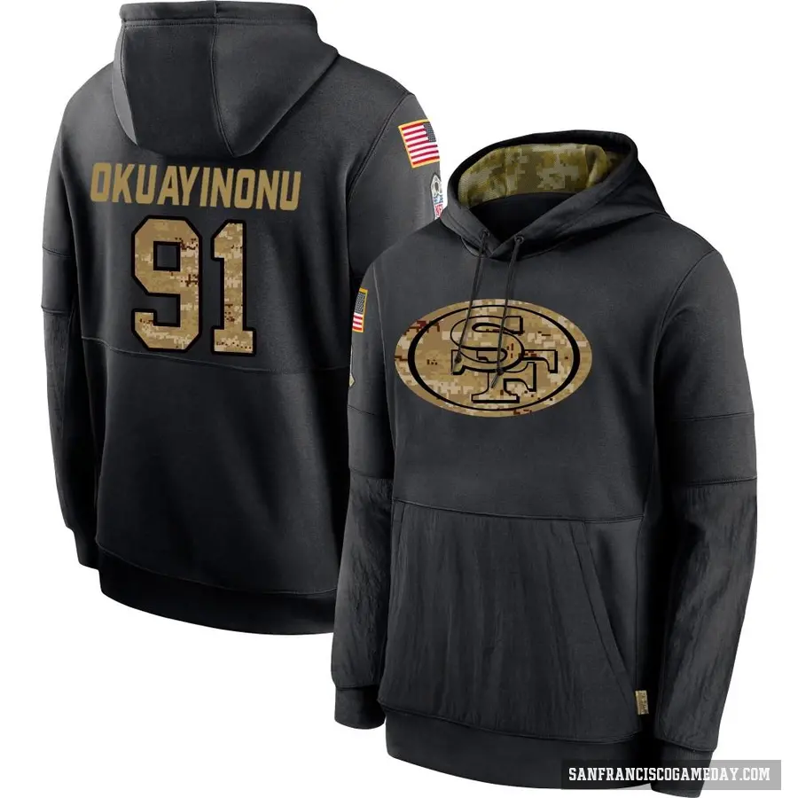 Youth ＃91 Sam Okuayinonu San Francisco 49ers Black 2020 Salute to Service Sideline Performance Pullover Hoodie
