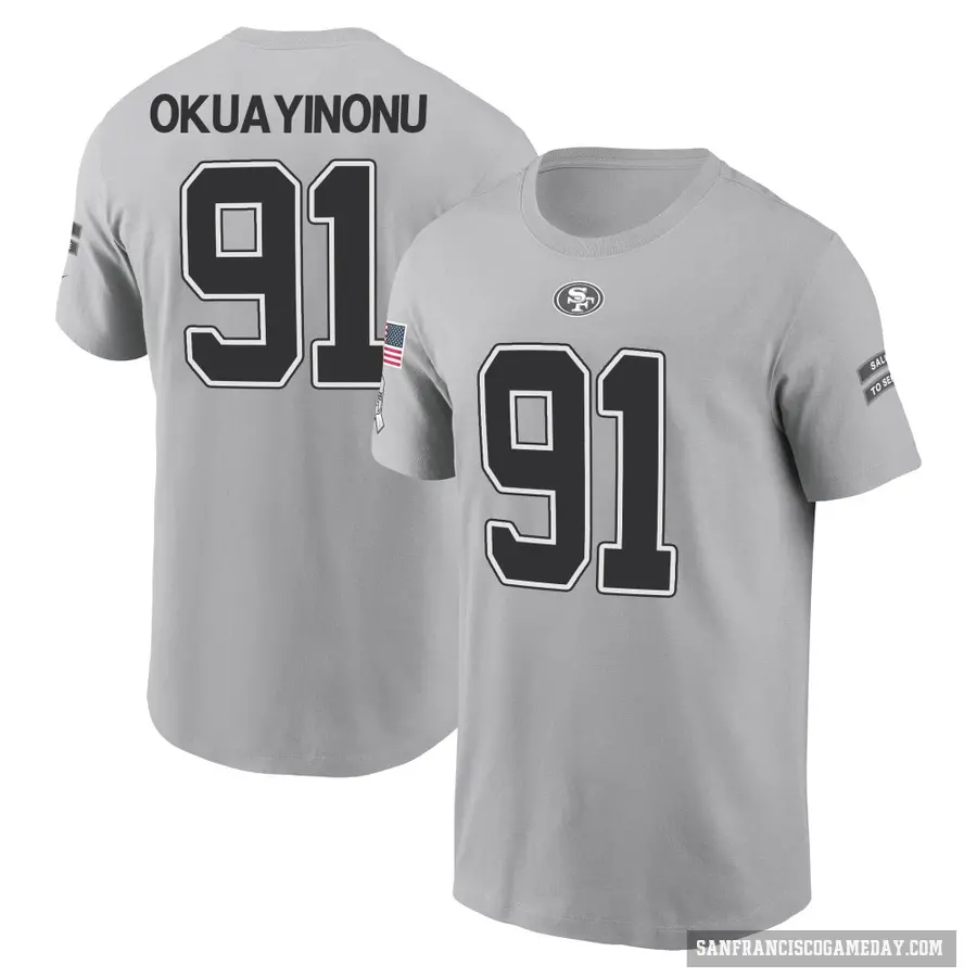 Youth ＃91 Sam Okuayinonu San Francisco 49ers Gray 2024 Salute to Service T-Shirt