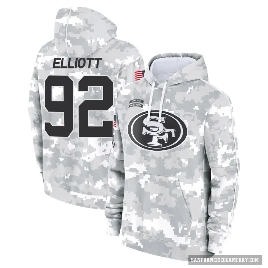 Youth ＃92 Jordan Elliott San Francisco 49ers Arctic Camo 2024 Salute to Service Club Fleece Pullover Hoodie