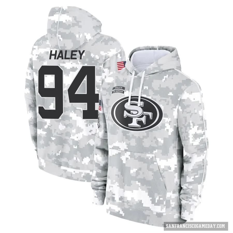 Youth ＃94 Charles Haley San Francisco 49ers Arctic Camo 2024 Salute to Service Club Fleece Pullover Hoodie