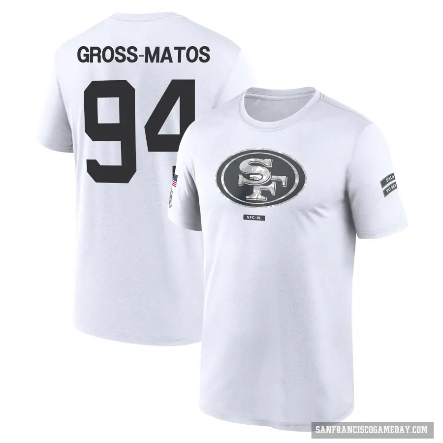 Youth ＃94 Yetur Gross-Matos San Francisco 49ers White 2024 Salute to Service Performance T-Shirt