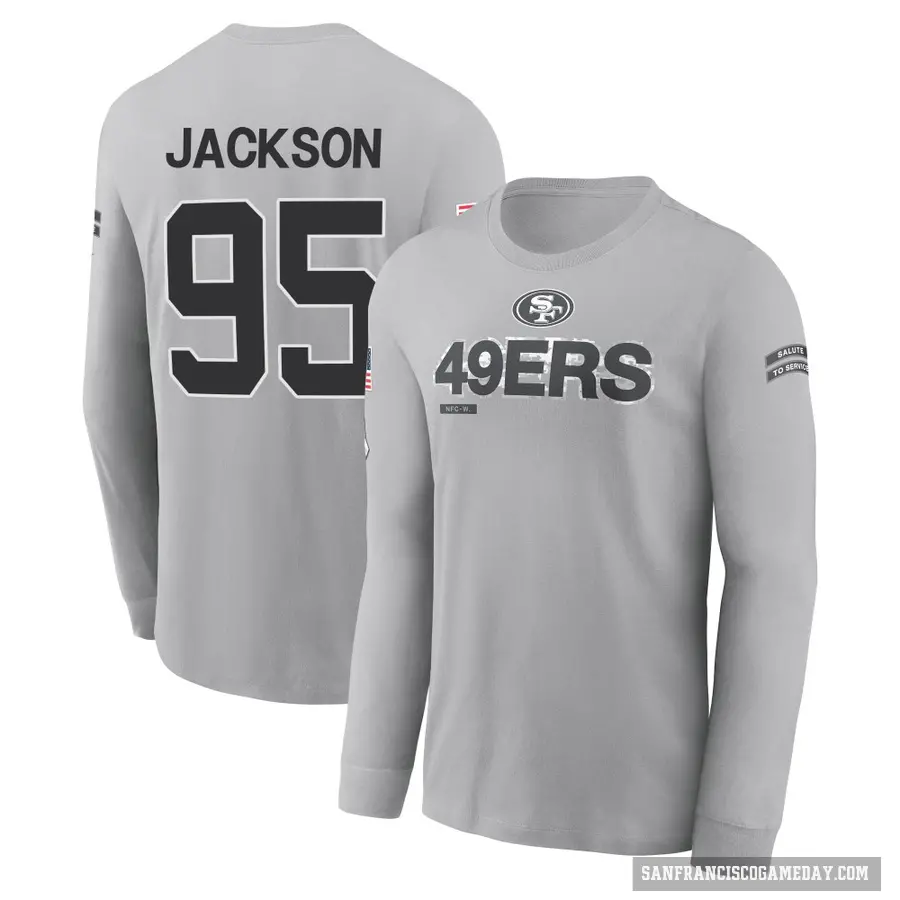 Youth ＃95 Drake Jackson San Francisco 49ers Gray 2024 Salute to Service Long Sleeve T-Shirt
