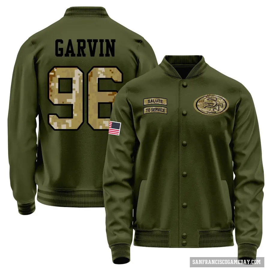 Youth ＃96 Jonathan Garvin San Francisco 49ers Olive Salute to Service Sideline Performance Jacket