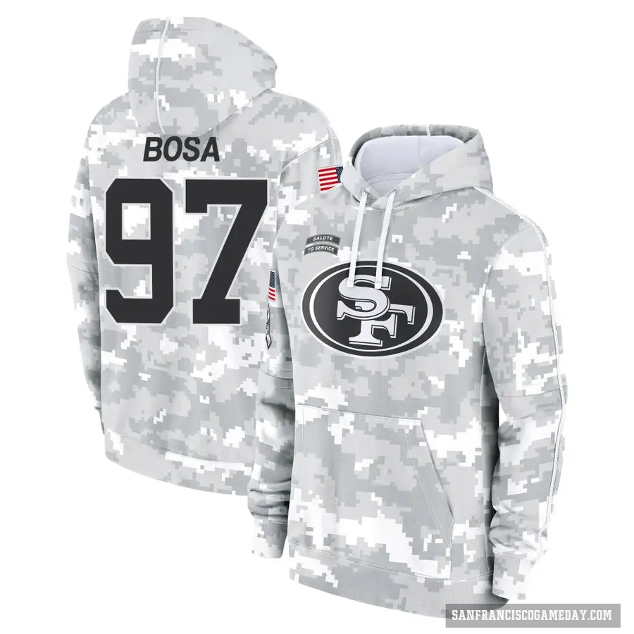 Youth ＃97 Nick Bosa San Francisco 49ers Arctic Camo 2024 Salute to Service Club Fleece Pullover Hoodie