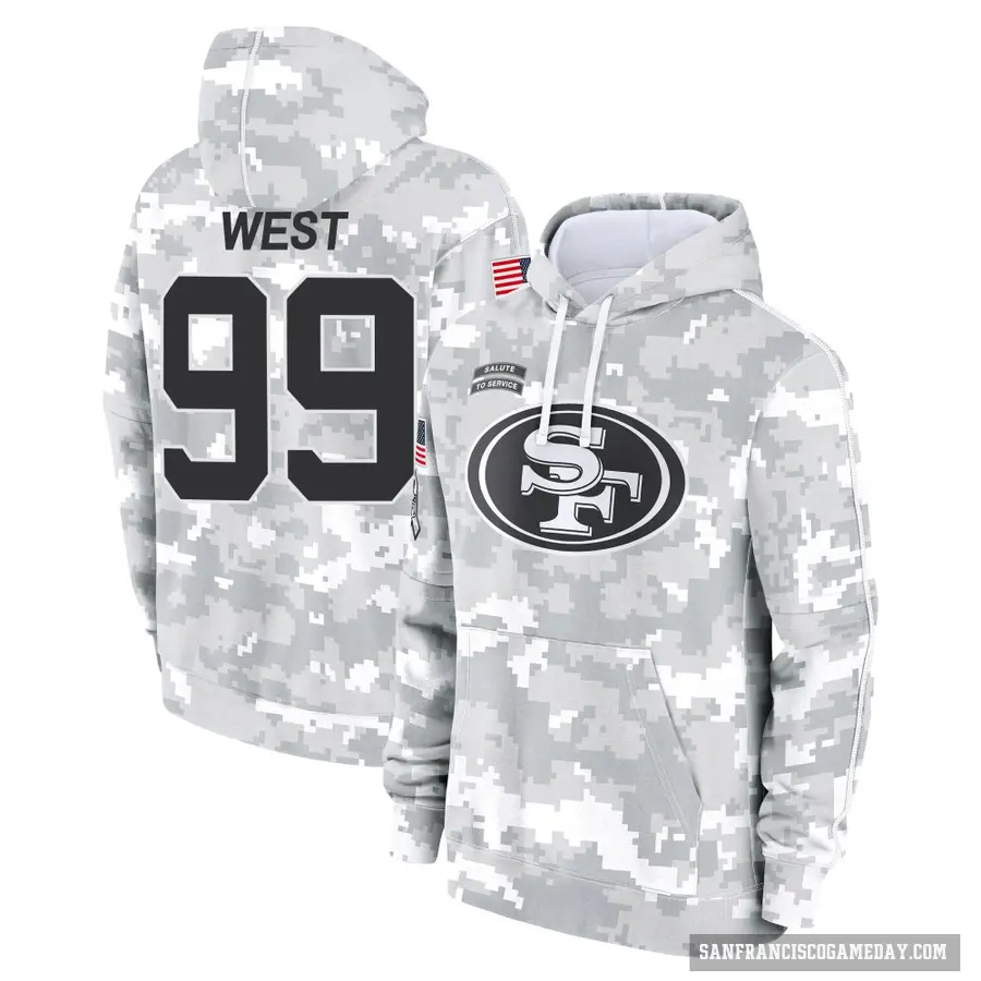Youth ＃99 CJ West San Francisco 49ers Arctic Camo 2024 Salute to Service Club Fleece Pullover Hoodie