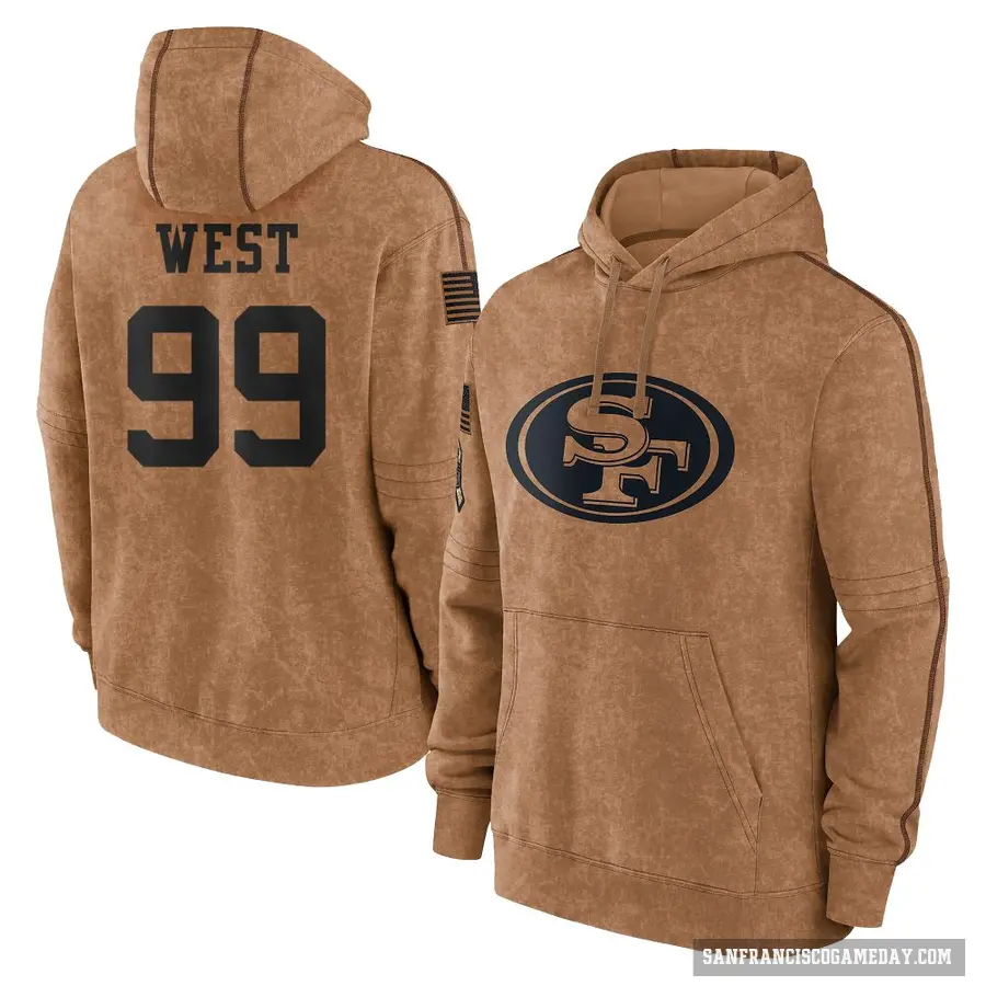 Youth ＃99 CJ West San Francisco 49ers Brown 2023 Salute To Service Club Pullover Hoodie