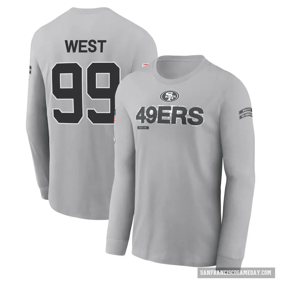 Youth ＃99 CJ West San Francisco 49ers Gray 2024 Salute to Service Long Sleeve T-Shirt
